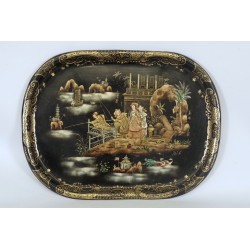 拿破崙三世彩繪金屬板托盤，帶中國裝飾