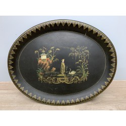 拿破崙三世彩繪金屬板托盤，帶中國裝飾