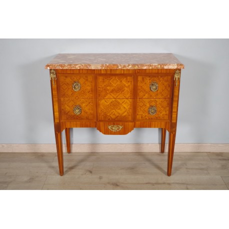 路易十六風格的抽屜櫃，鍍金青銅鑲嵌